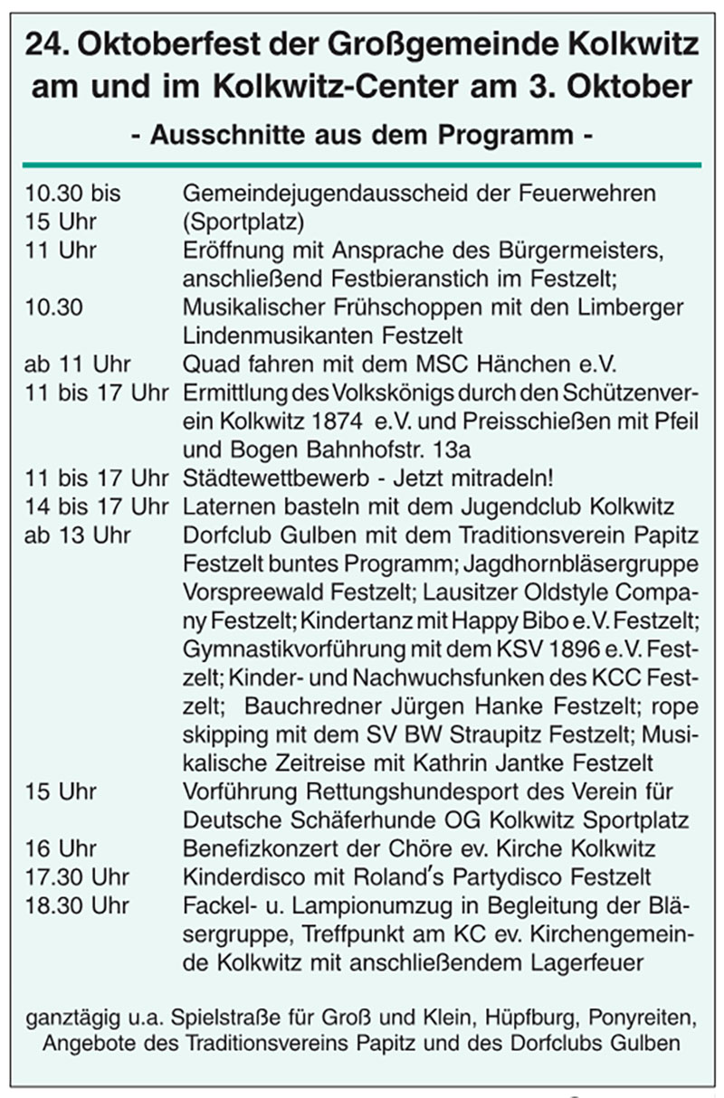 Kolkwitz und Werben feiern