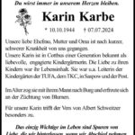 Traueranzeige Karin Karbe
