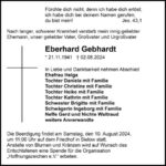 Traueranzeige Eberhard Gebhardt