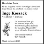 Danksagung Inge Kossack