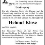 Danksagung Helmut Klose