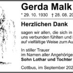Danksagung Gerda Malk