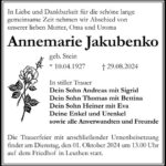 Traueranzeige Annemarie Jakubenko geb. Stein