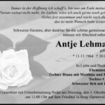Traueranzeige Antje Lehmann geb. Kabis
