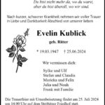 Traueranzeige Evelin Kublick geb. Ritter
