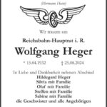 Traueranzeige Wolfgang Heger