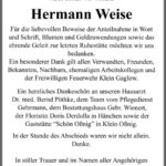 Danksagung Hermann Weise