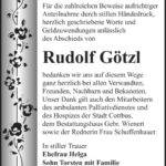 Danksagung Rudolf Götzl