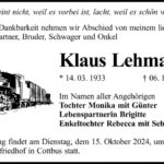 Traueranzeige Klaus Lehmann