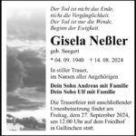 Traueranzeige Gisela Neßler geb. Seegert