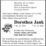Traueranzeige Dorothea Jank
