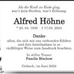 Traueranzeige Alfred Höhne