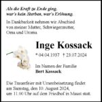 Traueranzeige Inge Kossack