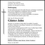 Danksagung Günter Jahn