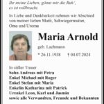 Traueranzeige Maria Arnold geb. Lachmann