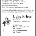 Traueranzeige Luise Friese geb. Richter