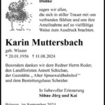 Danksagung Karin Muttersbach geb. Winzer