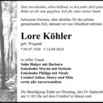 Traueranzeige Lore Köhler geb. Wiegand