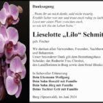 Danksagung Lieselotte "Lilo" Schmitz geb. Fischer