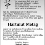 Danksagung Hartmut Metag