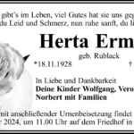 Traueranzeige Herta Ermel