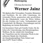 Danksagung Werner Jainz