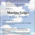 Traueranzeige Martina Geiger geb. Willweber