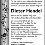 Danksagung Dieter Hendel