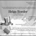 Traueranzeige Helga Roeder