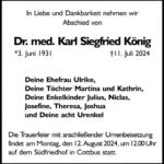 Traueranzeige Dr. med. Karl Siegfried König
