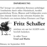 Danksagung Fritz Schaller