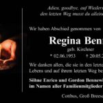 Danksagung Regina Bennewitz geb. Kirchner