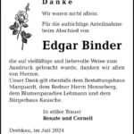 Danksagung Edgar Binder