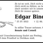 Traueranzeige Edgar Binder