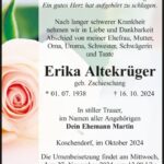 Traueranzeige Erika Altekrüger