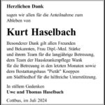 Danksagung Kurt Hasselbach