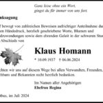 Danksagung Klaus Homann