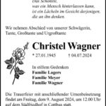 Traueranzeige Christel Wagner