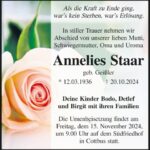 Traueranzeige Annelies Staar geb. Geißler