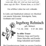 Traueranzeige Ingeborg Rehnisch geb. Mehnert