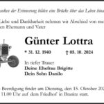 Traueranzeige Siegfried Günter Lottra