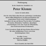 Danksagung Peter Klemm