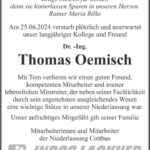 Nachruf Dr.-Ing- Thomas Oemisch