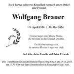 Traueranzeige Wolfgang Brauer
