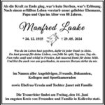 Traueranzeige Manfred Laake