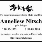 Traueranzeige Anneliese Nitsch geb. Bürger