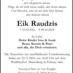 Traueranzeige Eik Raudzis