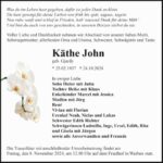 Traueranzeige Käthe John geb. Gjardy