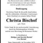 Danksagung Christa Bischof geb. Thum