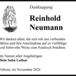 Danksagung Reinhold Neumann